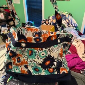 Thirty-One Floral Tote Bag - Navy and Orange